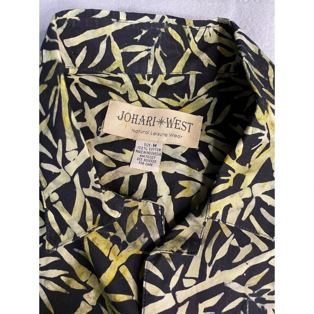 Johari West Mens Medium Cotton‎ Batik Bamboo Print Short Sleeve Button Up Shirt